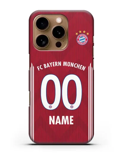 Именной чехол Бавария Мюнхен с фамилией и номером (сезон 2018-2019) красная форма силиконовый для iPhone 16 Pro