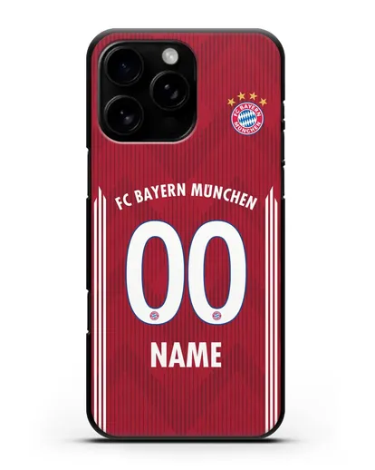 Именной чехол Бавария Мюнхен с фамилией и номером (сезон 2018-2019) красная форма силиконовый для iPhone 16 Pro Max