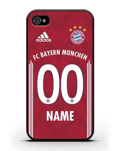 Именной чехол Бавария Мюнхен с фамилией и номером (сезон 2018-2019) красная форма силиконовый для iPhone 4/4s