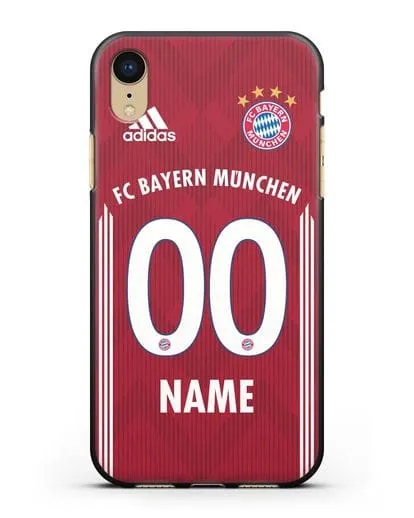 Именной чехол Бавария Мюнхен с фамилией и номером (сезон 2018-2019) красная форма силиконовый для iPhone XR