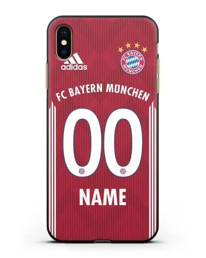 Именной чехол Бавария Мюнхен с фамилией и номером (сезон 2018-2019) красная форма силиконовый для iPhone XS Max