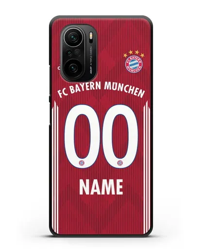 Именной чехол Бавария Мюнхен с фамилией и номером (сезон 2018-2019) красная форма силиконовый для Xiaomi Poco F3 Pro