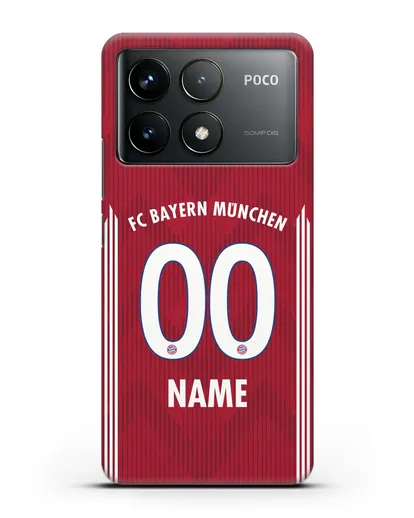 Именной чехол Бавария Мюнхен с фамилией и номером (сезон 2018-2019) красная форма силиконовый для Xiaomi Poco F6 Pro