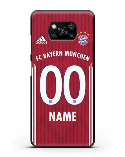 Именной чехол Бавария Мюнхен с фамилией и номером (сезон 2018-2019) красная форма силиконовый для Xiaomi Poco X3 Pro