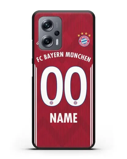 Именной чехол Бавария Мюнхен с фамилией и номером (сезон 2018-2019) красная форма силиконовый для Xiaomi Poco X4 GT