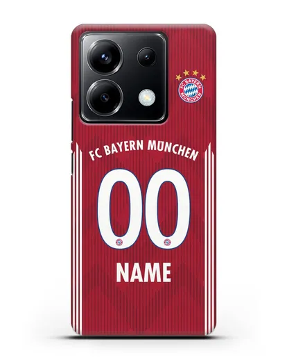 Именной чехол Бавария Мюнхен с фамилией и номером (сезон 2018-2019) красная форма силиконовый для Xiaomi Poco X6