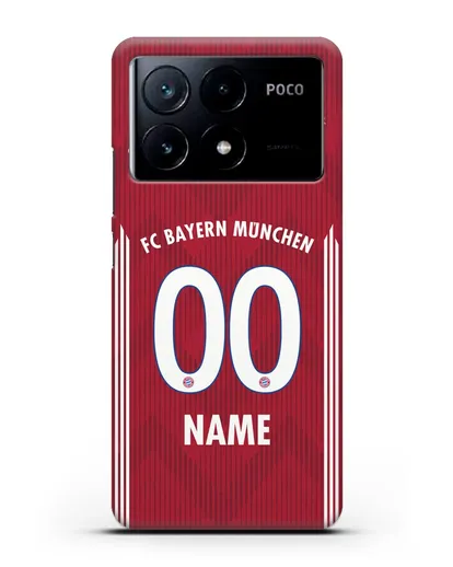 Именной чехол Бавария Мюнхен с фамилией и номером (сезон 2018-2019) красная форма силиконовый для Xiaomi Poco X6 Pro