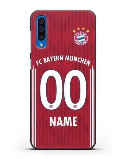 Именной чехол Бавария Мюнхен с фамилией и номером (сезон 2018-2019) красная форма силиконовый для Samsung Galaxy A50
