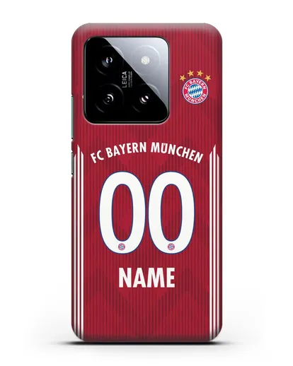 Именной чехол Бавария Мюнхен с фамилией и номером (сезон 2018-2019) красная форма силиконовый для Xiaomi 14