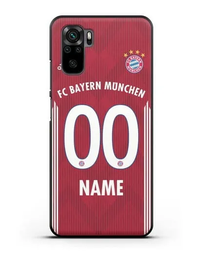 Именной чехол Бавария Мюнхен с фамилией и номером (сезон 2018-2019) красная форма силиконовый для Xiaomi Redmi Note 10
