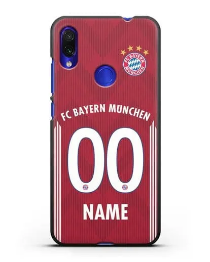 Именной чехол Бавария Мюнхен с фамилией и номером (сезон 2018-2019) красная форма силиконовый для Xiaomi Redmi Note 7