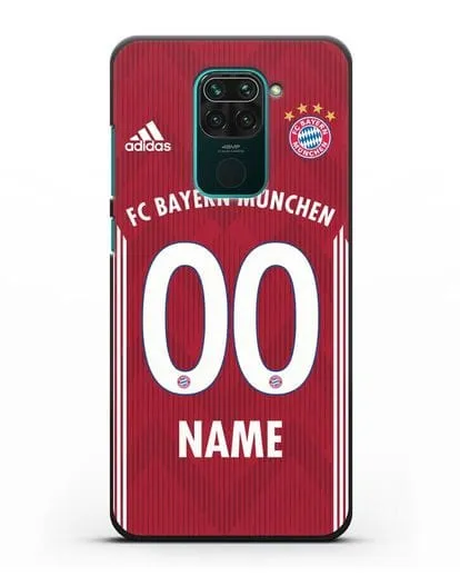 Именной чехол Бавария Мюнхен с фамилией и номером (сезон 2018-2019) красная форма силиконовый для Xiaomi Redmi Note 9