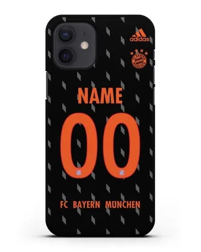 Именной чехол Бавария Мюнхен с фамилией и номером (сезон 2019-2020) черная форма силиконовый для iPhone 12