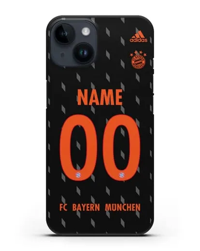 Именной чехол Бавария Мюнхен с фамилией и номером (сезон 2019-2020) черная форма силиконовый для iPhone 14