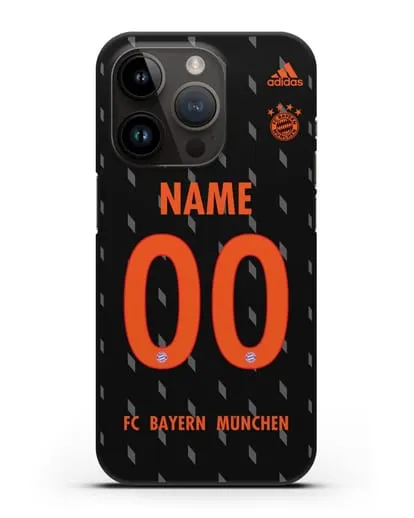Именной чехол Бавария Мюнхен с фамилией и номером (сезон 2019-2020) черная форма силиконовый для iPhone 14 Pro