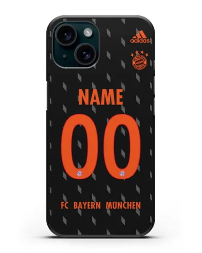 Именной чехол Бавария Мюнхен с фамилией и номером (сезон 2019-2020) черная форма силиконовый для iPhone 15