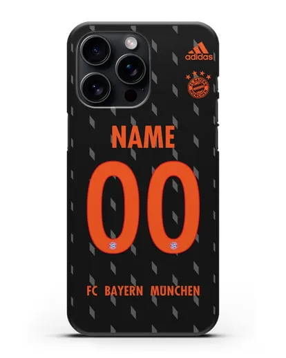 Именной чехол Бавария Мюнхен с фамилией и номером (сезон 2019-2020) черная форма силиконовый для iPhone 15 Pro Max