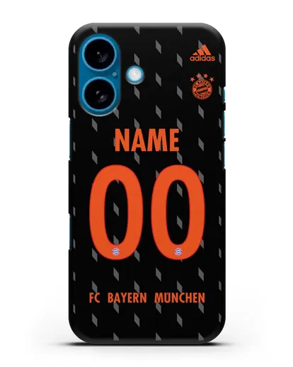 Именной чехол Бавария Мюнхен с фамилией и номером (сезон 2019-2020) черная форма силиконовый для iPhone 16