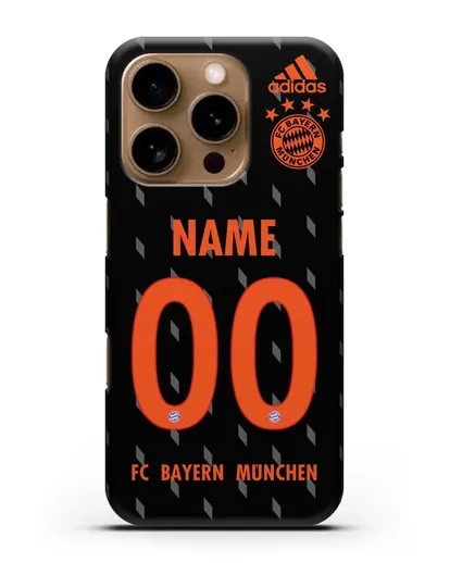 Именной чехол Бавария Мюнхен с фамилией и номером (сезон 2019-2020) черная форма силиконовый для iPhone 16 Pro