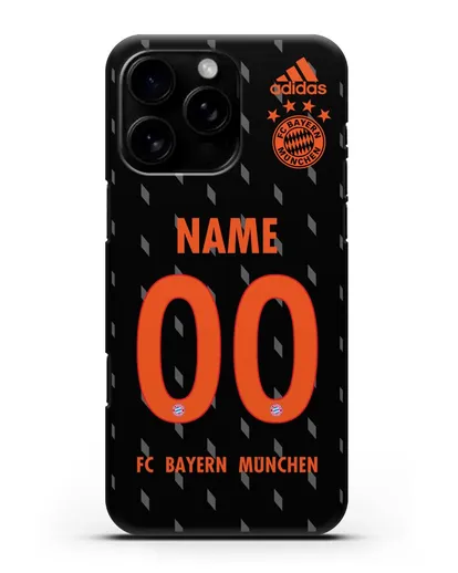 Именной чехол Бавария Мюнхен с фамилией и номером (сезон 2019-2020) черная форма силиконовый для iPhone 16 Pro Max