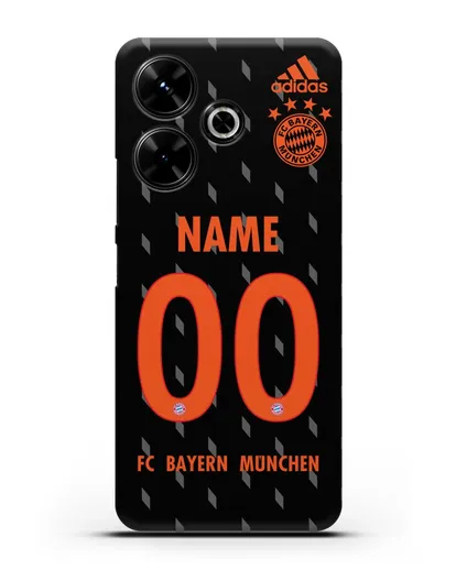 Именной чехол Бавария Мюнхен с фамилией и номером (сезон 2019-2020) черная форма силиконовый для Xiaomi Poco M6