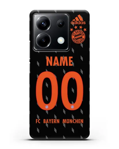 Именной чехол Бавария Мюнхен с фамилией и номером (сезон 2019-2020) черная форма силиконовый для Xiaomi Poco X6