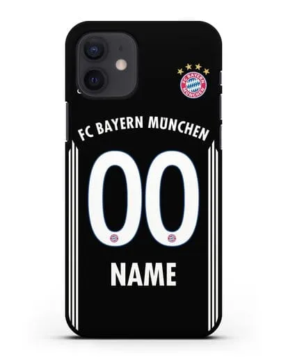 Именной чехол Бавария Мюнхен с фамилией и номером (сезон 2018-2019) черная форма силиконовый для iPhone 12