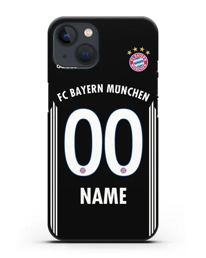 Именной чехол Бавария Мюнхен с фамилией и номером (сезон 2018-2019) черная форма силиконовый для iPhone 13