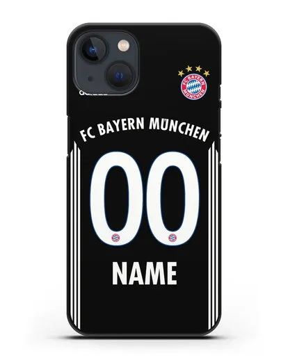 Именной чехол Бавария Мюнхен с фамилией и номером (сезон 2018-2019) черная форма силиконовый для iPhone 13 Mini