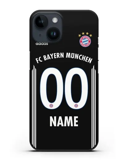 Именной чехол Бавария Мюнхен с фамилией и номером (сезон 2018-2019) черная форма силиконовый для iPhone 14