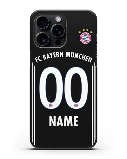 Именной чехол Бавария Мюнхен с фамилией и номером (сезон 2018-2019) черная форма силиконовый для iPhone 15 Pro Max
