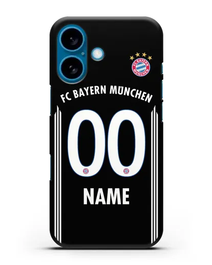 Именной чехол Бавария Мюнхен с фамилией и номером (сезон 2018-2019) черная форма силиконовый для iPhone 16