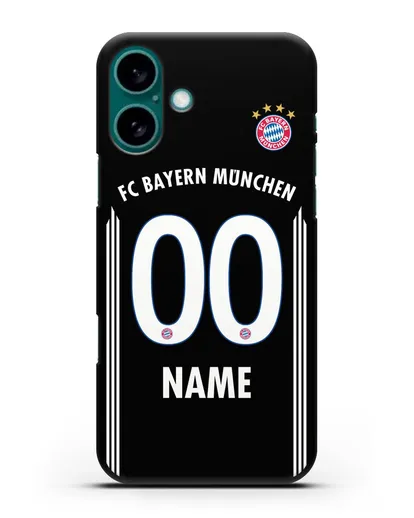 Именной чехол Бавария Мюнхен с фамилией и номером (сезон 2018-2019) черная форма силиконовый для iPhone 16 Plus
