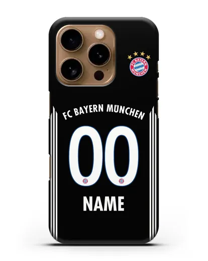 Именной чехол Бавария Мюнхен с фамилией и номером (сезон 2018-2019) черная форма силиконовый для iPhone 16 Pro