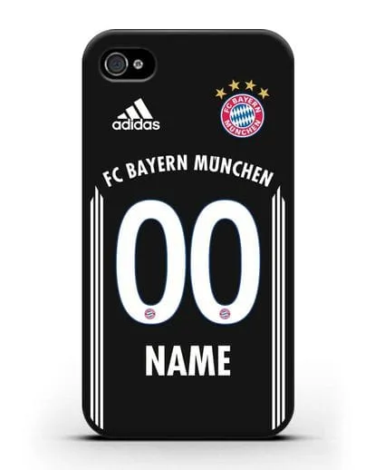 Именной чехол Бавария Мюнхен с фамилией и номером (сезон 2018-2019) черная форма силиконовый для iPhone 4/4s
