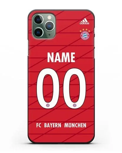 Именной чехол Бавария Мюнхен с фамилией и номером (сезон 2019-2020) красная форма силиконовый для iPhone 11 Pro
