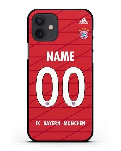 Именной чехол Бавария Мюнхен с фамилией и номером (сезон 2019-2020) красная форма силиконовый для iPhone 12