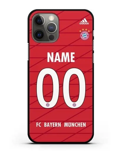 Именной чехол Бавария Мюнхен с фамилией и номером (сезон 2019-2020) красная форма силиконовый для iPhone 12 Pro