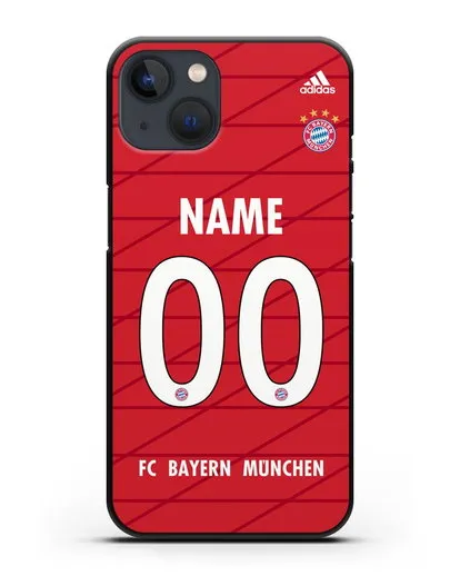Именной чехол Бавария Мюнхен с фамилией и номером (сезон 2019-2020) красная форма силиконовый для iPhone 13