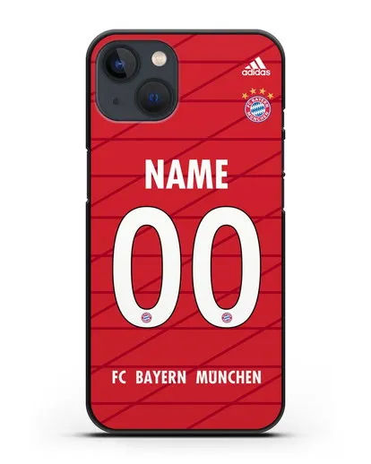 Именной чехол Бавария Мюнхен с фамилией и номером (сезон 2019-2020) красная форма силиконовый для iPhone 13 Mini