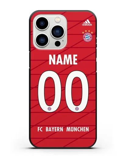 Именной чехол Бавария Мюнхен с фамилией и номером (сезон 2019-2020) красная форма силиконовый для iPhone 13 Pro