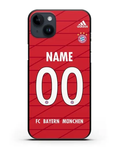 Именной чехол Бавария Мюнхен с фамилией и номером (сезон 2019-2020) красная форма силиконовый для iPhone 14 Plus