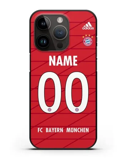 Именной чехол Бавария Мюнхен с фамилией и номером (сезон 2019-2020) красная форма силиконовый для iPhone 14 Pro