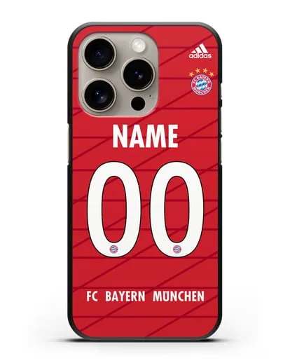 Именной чехол Бавария Мюнхен с фамилией и номером (сезон 2019-2020) красная форма силиконовый для iPhone 15 Pro