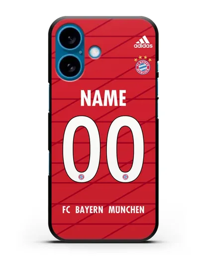 Именной чехол Бавария Мюнхен с фамилией и номером (сезон 2019-2020) красная форма силиконовый для iPhone 16