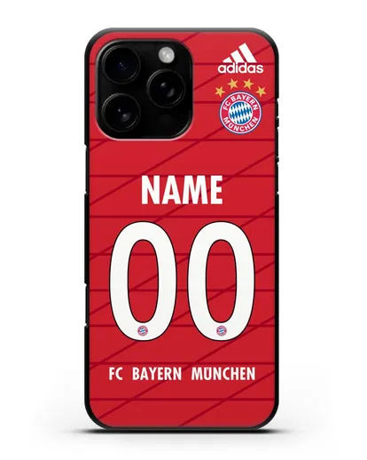 Именной чехол Бавария Мюнхен с фамилией и номером (сезон 2019-2020) красная форма силиконовый для iPhone 16 Pro Max