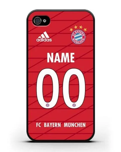 Именной чехол Бавария Мюнхен с фамилией и номером (сезон 2019-2020) красная форма силиконовый для iPhone 4/4s