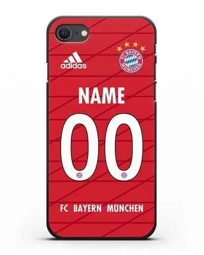 Именной чехол Бавария Мюнхен с фамилией и номером (сезон 2019-2020) красная форма силиконовый для iPhone SE 2020