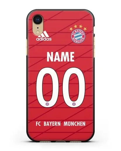 Именной чехол Бавария Мюнхен с фамилией и номером (сезон 2019-2020) красная форма силиконовый для iPhone XR