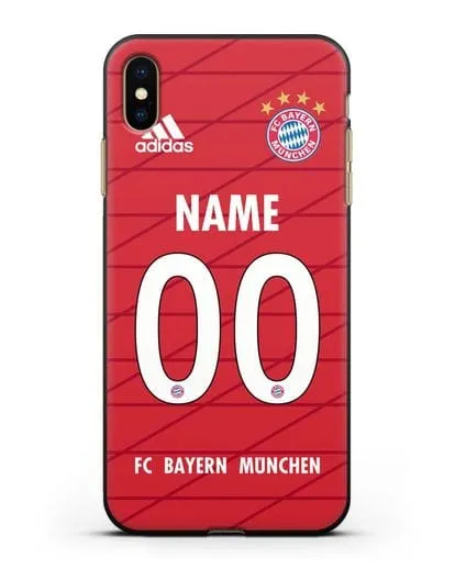 Именной чехол Бавария Мюнхен с фамилией и номером (сезон 2019-2020) красная форма силиконовый для iPhone XS Max